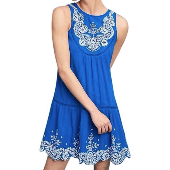 Anthropologie Meadow Rue Blue Embroidered Dress Anthropologie Meadow Rue Blue Embroidered Dress